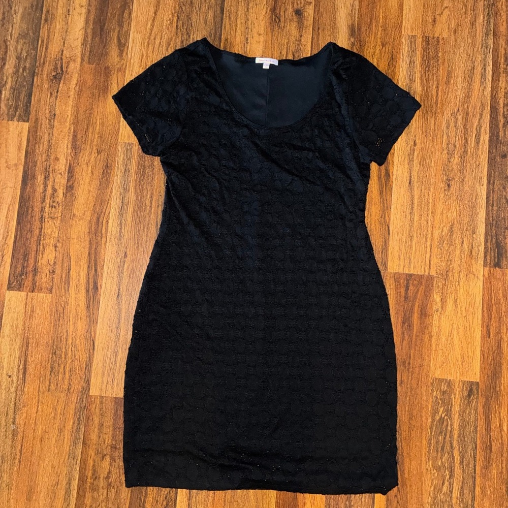 Isaac Mizrahi Black Lace Sheath Dress Short Sleeve Scoop Neck XL